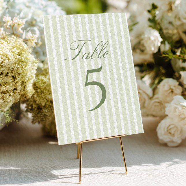 Elegant Green Stripes Wedding Table Number Einladung (Von Creator hochgeladen)
