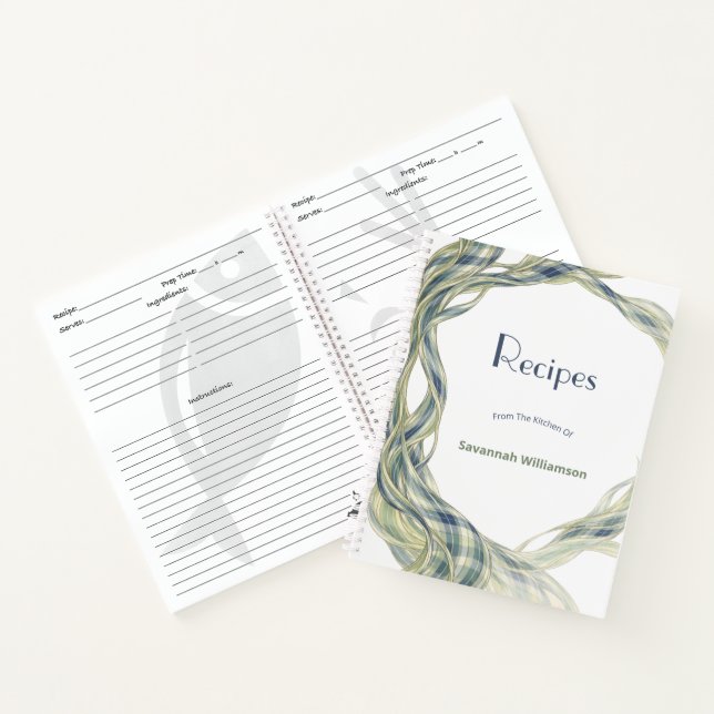 Elegant Green Tartan Flowing Swirl Recipe  Notizbuch (Innenseite)