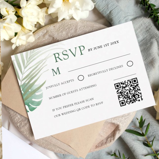 Elegant Green Tropical RSVP Wedding  Karte (Von Creator hochgeladen)