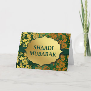 Elegant Green und Gold Floral Shaadi Mubarak Karte