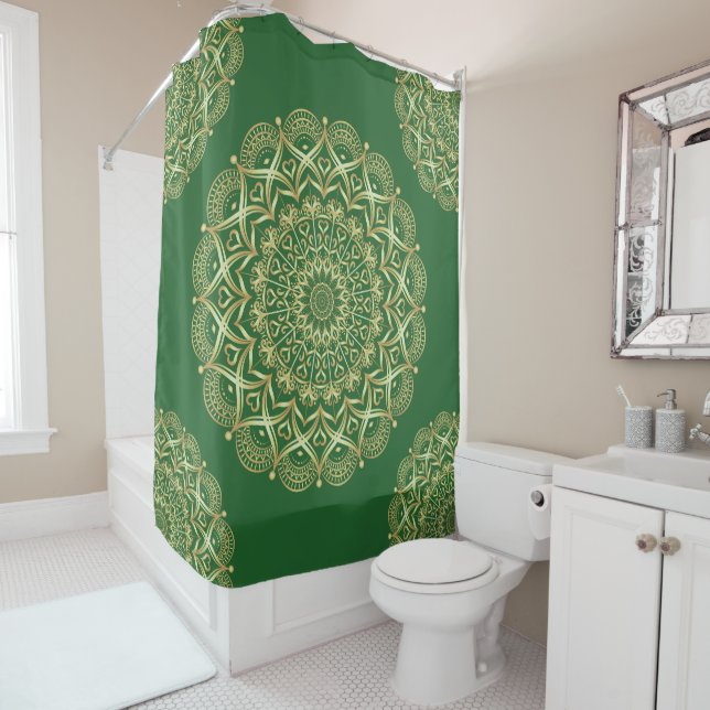 Elegant Green und Gold Mandala Duschvorhang (Beispiel)