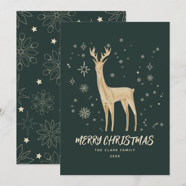 Elegant Green und Gold Rentier Frohe Weihnachten (Vorne/Hinten)