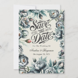 Elegant Green und Gray Bouquet Save the Date Einladung
