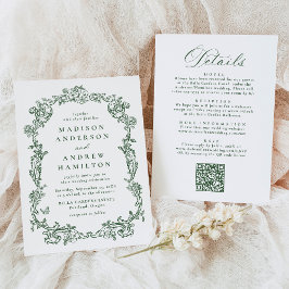 Elegant Green Victorian Floral All in One Wedding Einladung