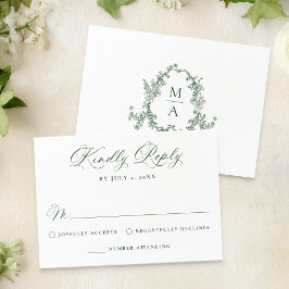 Elegant Green Victorian Floral Wedding RSVP Karte