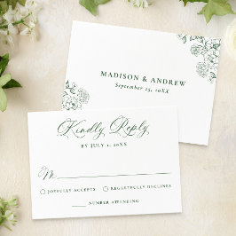 Elegant Green Victorian Floral Wedding RSVP Karte