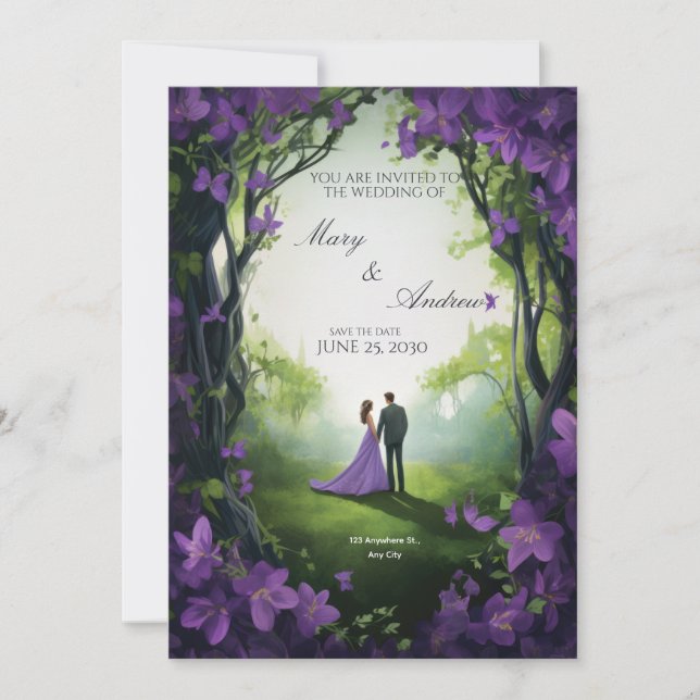 Elegant Green & Violet Wedding Invitation Einladung (Vorderseite)