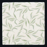Elegant Green Watercolor Leaves Botanical Pattern Steinuntersetzer<br><div class="desc">Elegant stone coaster with hand painted watercolor pattern featuring pale sage green leaves on a clean white background.</div>