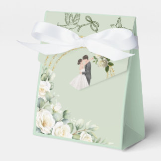 Elegant green Wedding Favor Bag with white Roses – Geschenkschachtel