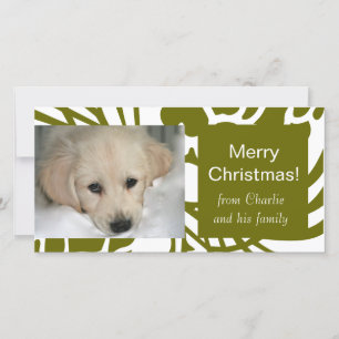 Elegant Green White Dog Christmas Photo Cards Feiertagskarte