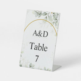 Elegant Green & White Floral Table Number Sockelschild
