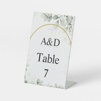 Elegant Green & White Floral Table Number Sockelschild