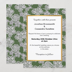 ELEGANT GREEN WHITE LACE WEDING INVITATION EINLADUNG