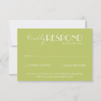 Elegant Green White Minimalist Bright Wedding RSVP Karte