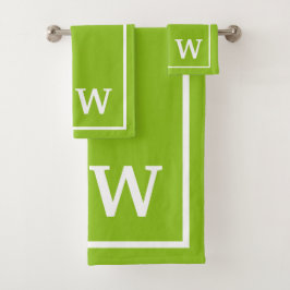 Elegant Green White Personalized Monogram  Badhandtuch Set