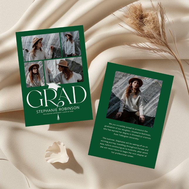 Elegant Green & White Photo Collage Graduation Ankündigung (Von Creator hochgeladen)