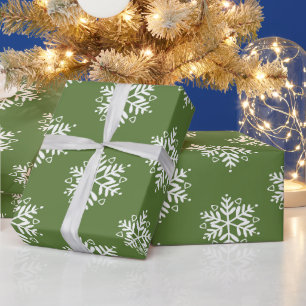 Elegant Green White Silver Snowflake Weihnachten Geschenkpapier