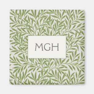 Elegant Green Willow Blätter Monogram Magnet