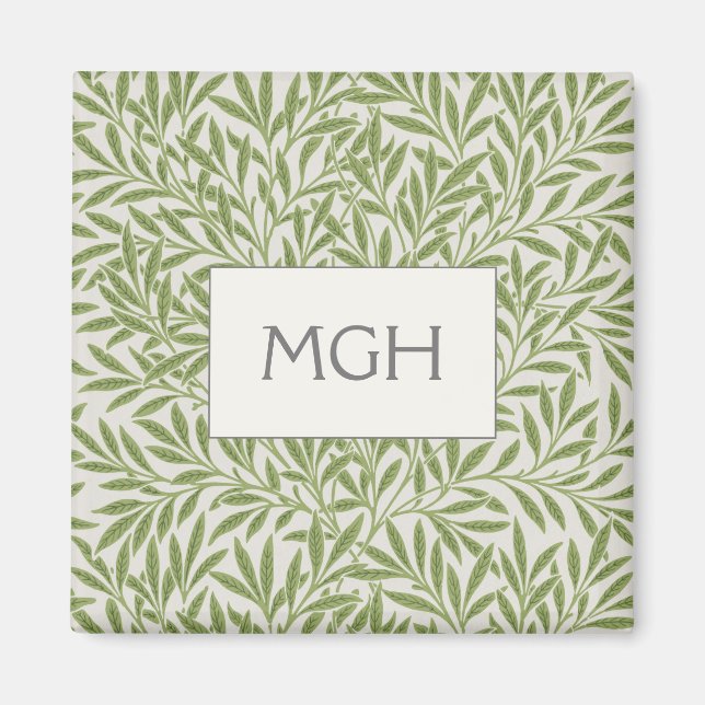 Elegant Green Willow Blätter Monogram Magnet (Vorne)