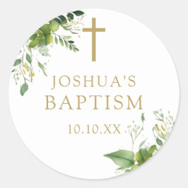 Elegant Greenerity Baptism Christening Favor Runder Aufkleber