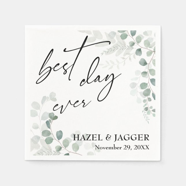 Elegant Greenerity Best Day Ever Wedding Serviette (Vorderseite)