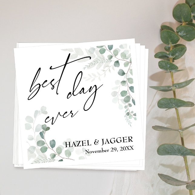 Elegant Greenerity Best Day Ever Wedding Serviette (Von Creator hochgeladen)