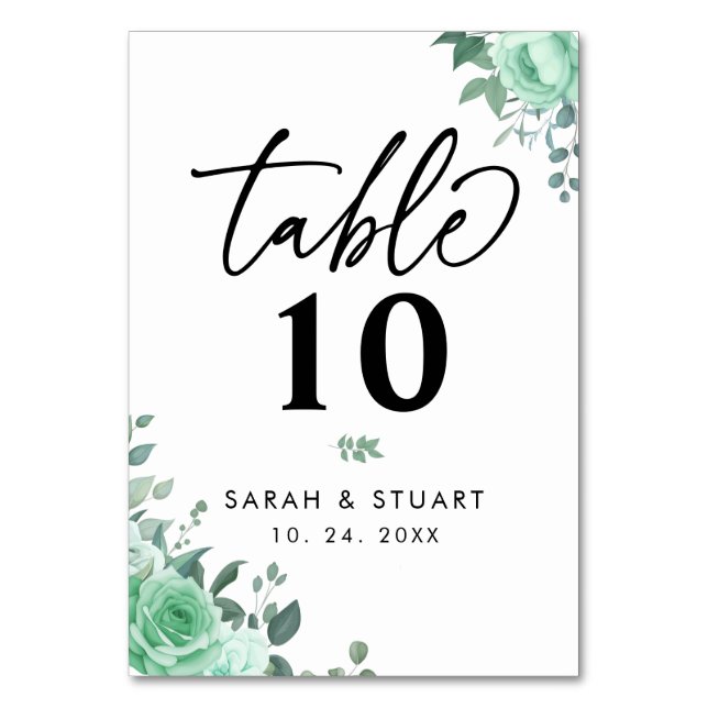 Elegant Greenerity Blume Script Wedding Tischnummer (Vorderseite)