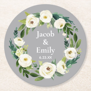 Elegant Greenerity Personalisiert Names Silver Wed Runder Pappuntersetzer