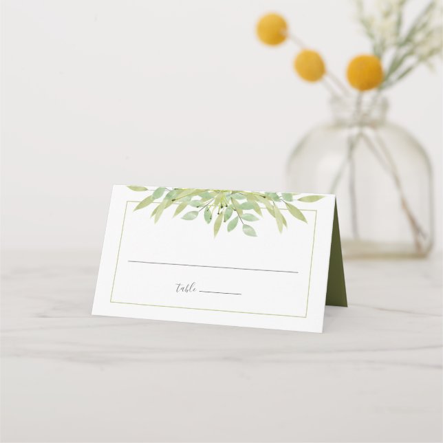 Elegant Greenerity Wedding Platzkarte (Vorderseite)