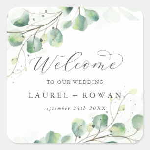 Elegant Greenerity Wedding Welcome Square Sticker