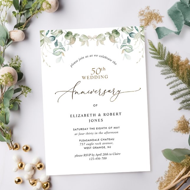 Elegant Greenery 50. Hochzeitstag Einladung (Von Creator hochgeladen)