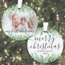 Elegant Greenery Baby Foto Ornament