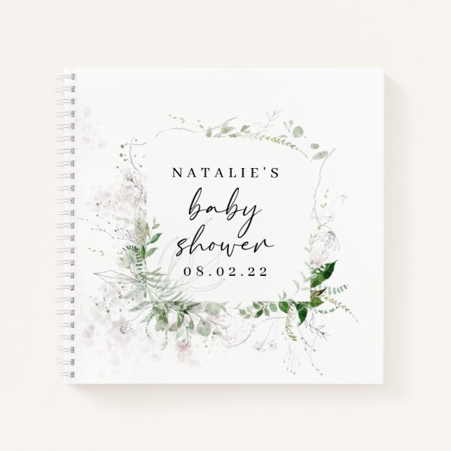 Elegant Greenery Baby Shower Gästebuch Notizbuch (Vorderseite)