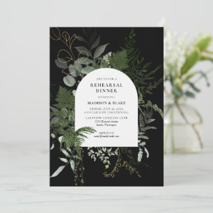 Elegant Greenery Black Wedding Probe Dinner Einladung