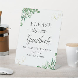 Elegant Greenery Blätter Floral Gästebuch Zeichen Sockelschild