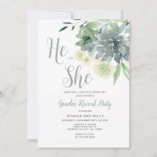 Elegant Greenery Bloral He or She Gender Reveal Einladung