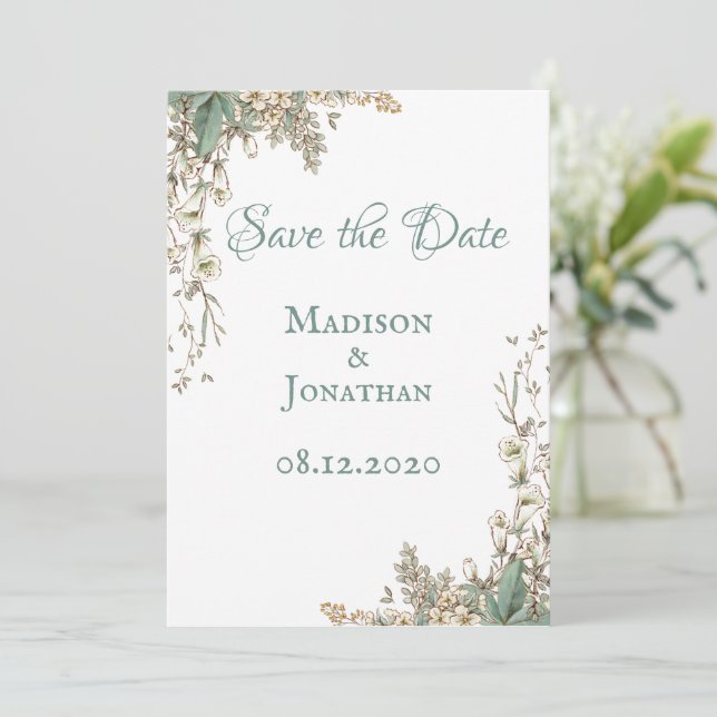Elegant Greenery Bloral Script Wedding Save The Date