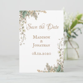 Elegant Greenery Bloral Script Wedding Save The Date
