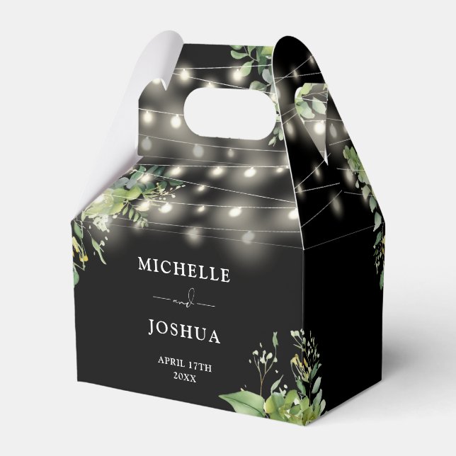 Elegant Greenery Bloral String Lights Wedding Geschenkschachtel (Rückseite)