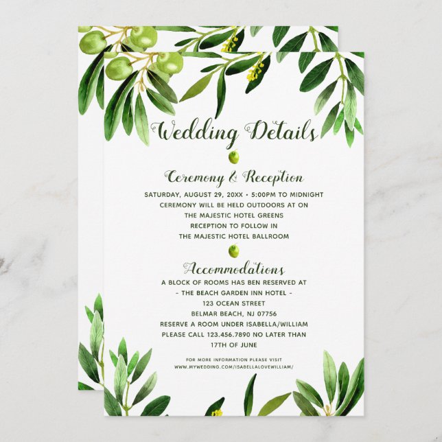 Elegant Greenery Boho Summer Wedding Details Card Einladung (Vorne/Hinten)