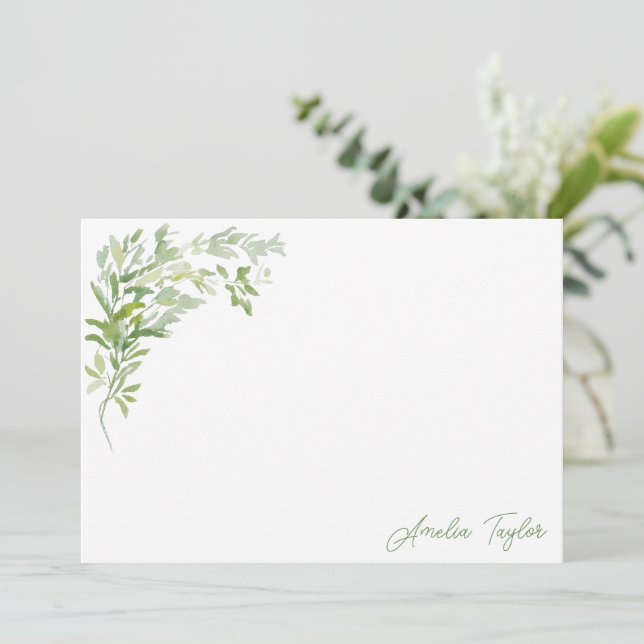 Elegant Greenery Botanical Personalized Stationery Mitteilungskarte (Stehend Vorderseite)