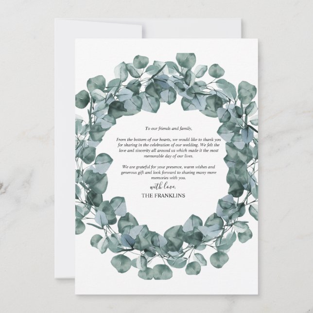 Elegant Greenery Botanical Watercolor Dankeskarte (Rückseite)