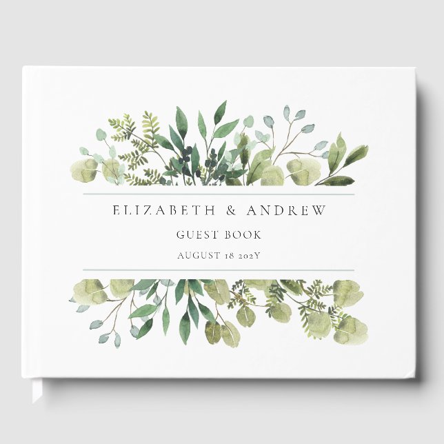 Elegant Greenery Botanical Wedding Guest Book Gästebuch (Vorderseite)