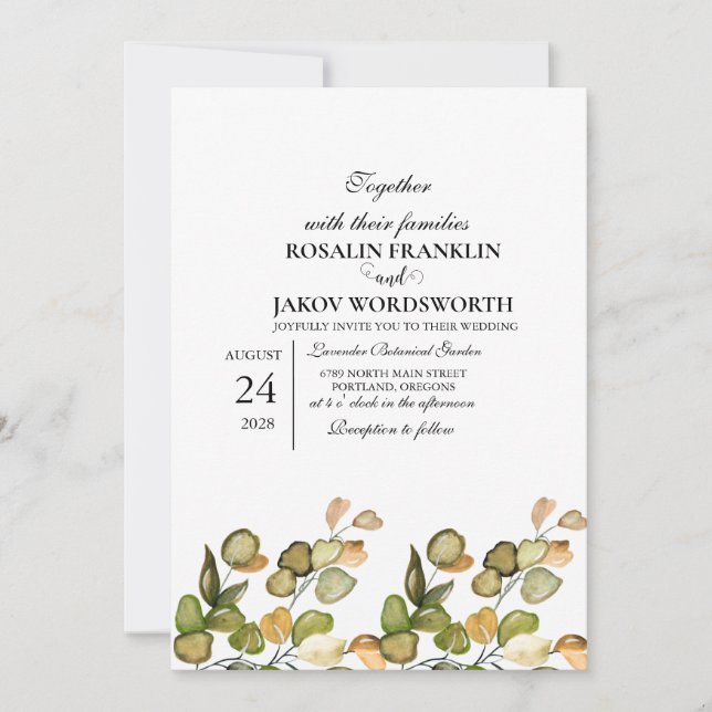 Elegant Greenery Botanical wedding Invitation card Einladung (Vorderseite)