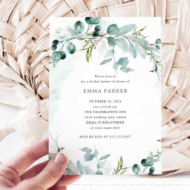Elegant Greenery | BRAUTPARTY Einladung (An elegant bridal shower invitation with greenery)