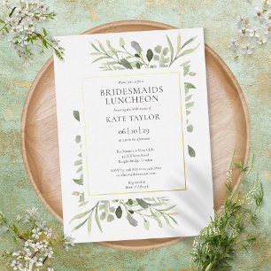 Elegant Greenery Bridesmaids Luncheon Gold Folieneinladung