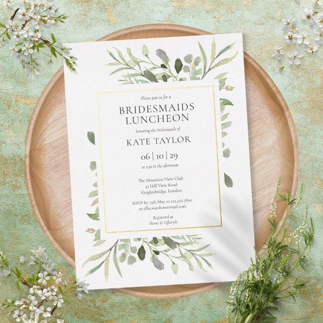 Elegant Greenery Bridesmaids Luncheon Gold Folieneinladung (Von Creator hochgeladen)