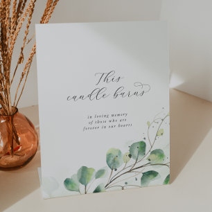 Elegant Greenery Candle Burns Wedding Memorial Sockelschild