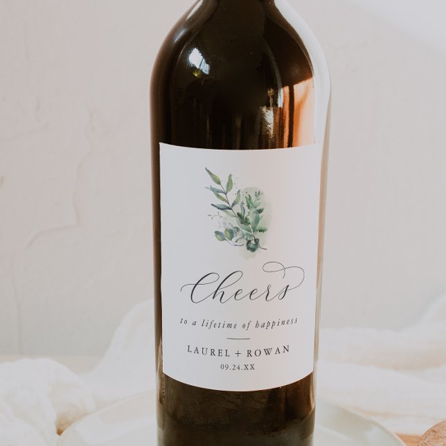 Elegant Greenery Cheers Wedding Wine Labels Weinetikett (Von Creator hochgeladen)