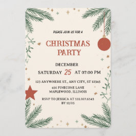Elegant Greenery Christmas Party Invitation Card Einladung